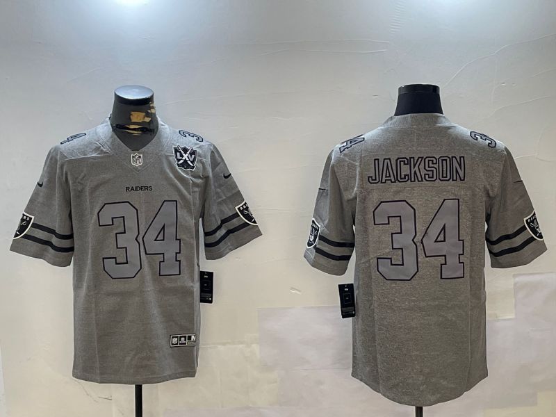 Men 2025 Oakland Raiders #34 Jackson Grey Nike Limited NFL Jersey style 2->miami marlins->MLB Jersey